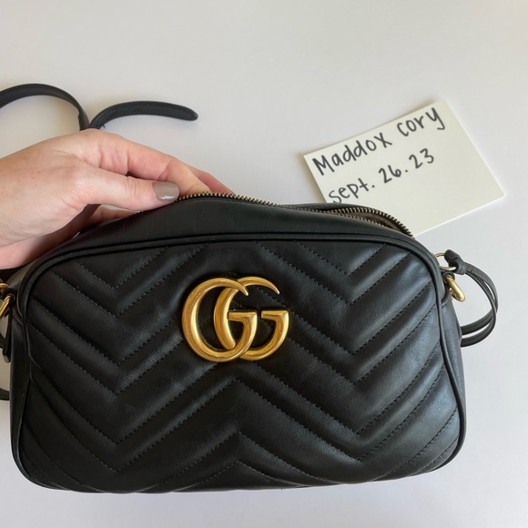 GG MARMONT SMALL SHOULDER BAG BLACK LEATHER - Picture 10 of 14